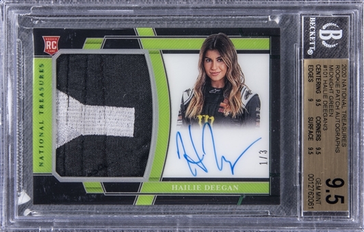 2020 National Treasures "Rookie Patch Autographs" (RPA) Midnight Green #101 Hailie Deegan Signed Race Worn Patch Rookie Card (#1/3) - BGS GEM MT 9.5/BGS 10
